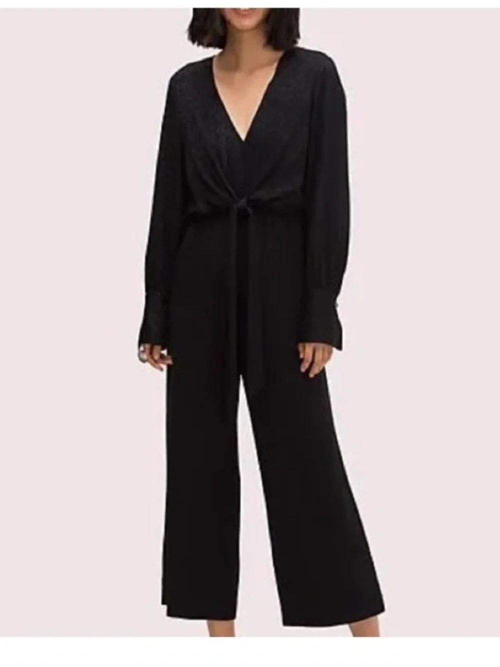 kate spade Black tie front jumpsuit  Long-Sleeve Tie-Waist Wide-Leg Jumpsuit 2
